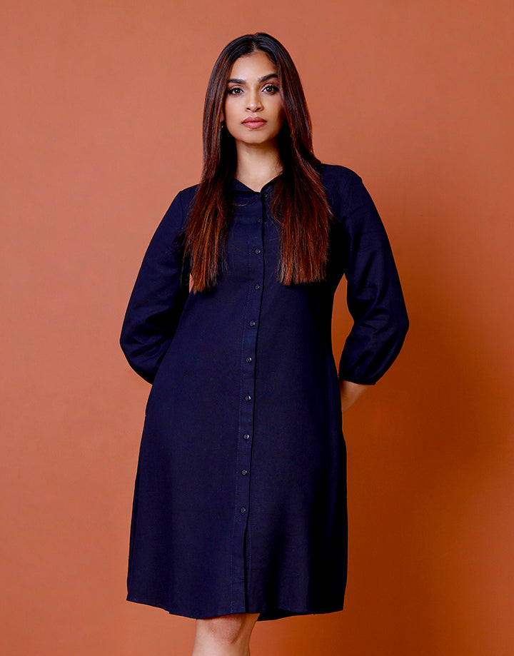 Collar Shirt Dress with Long Sleeve