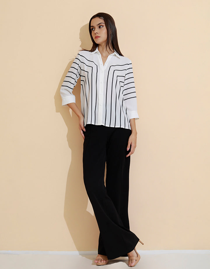 Collar Stripe Blouse with Buttons