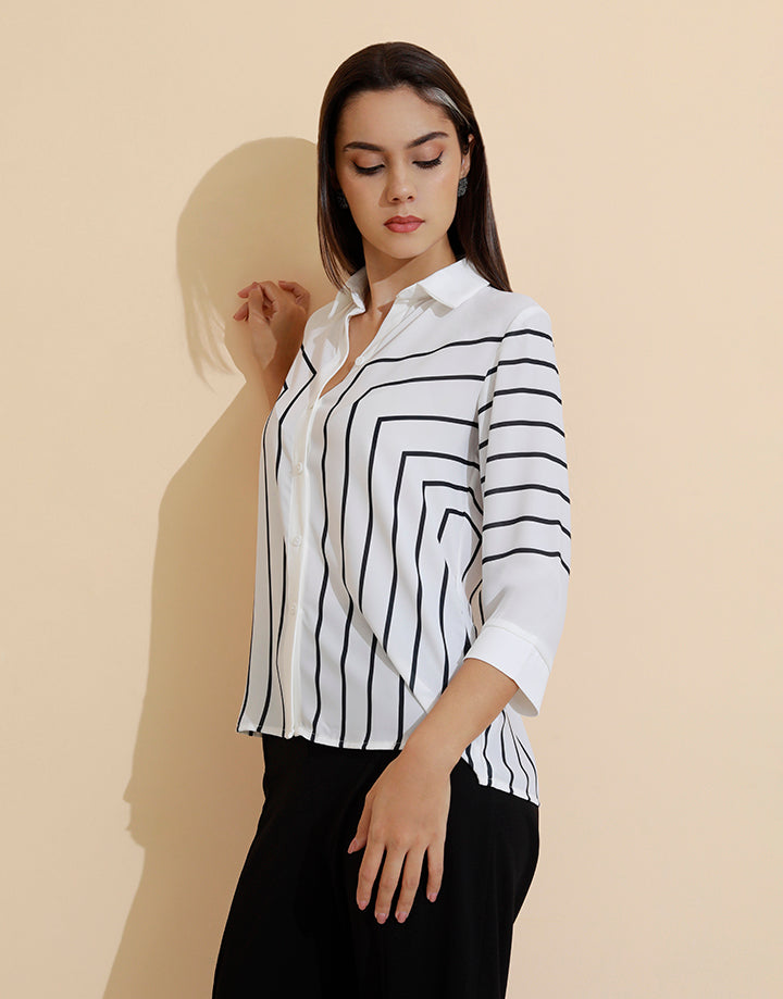 Collar Stripe Blouse with Buttons