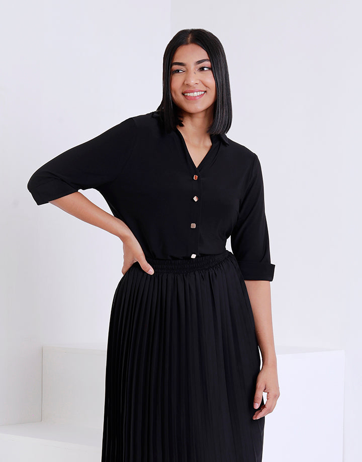 Collared Blouse with Folded Sleeves