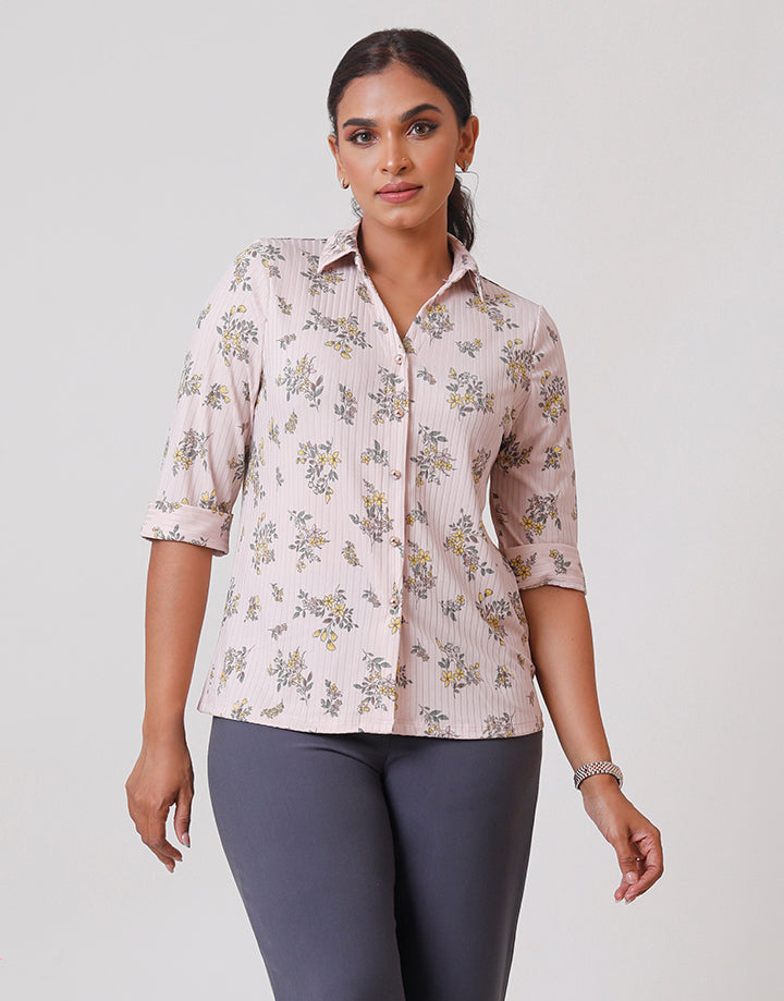 Collared Blouse with Folded Sleeves