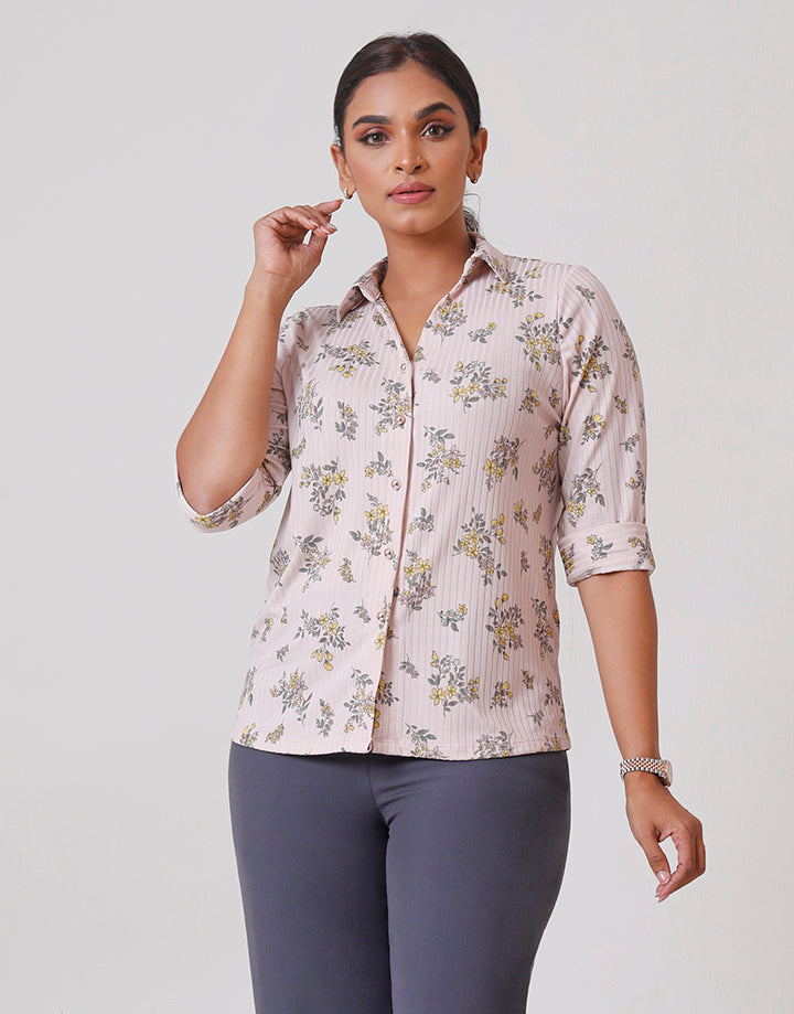 Collared Blouse with Folded Sleeves