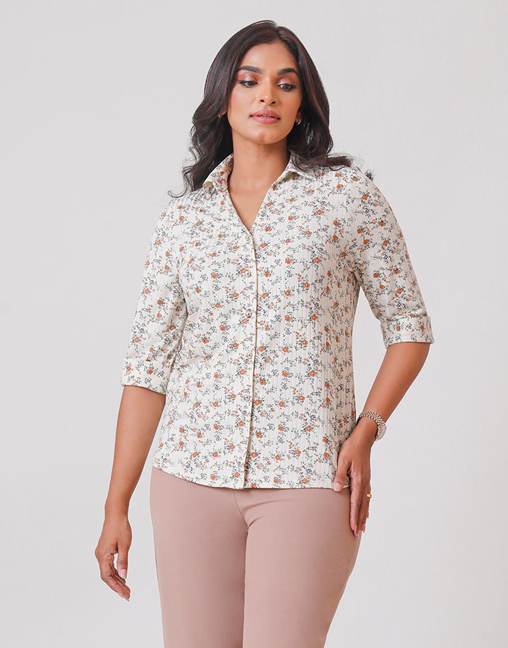 Collared Blouse with Folded Sleeves