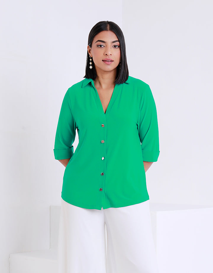 Collared Blouse with Folded Sleeves