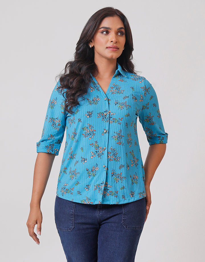 Collared Blouse with Folded Sleeves