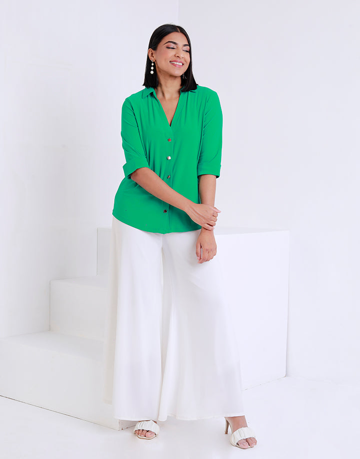 Collared Blouse with Folded Sleeves