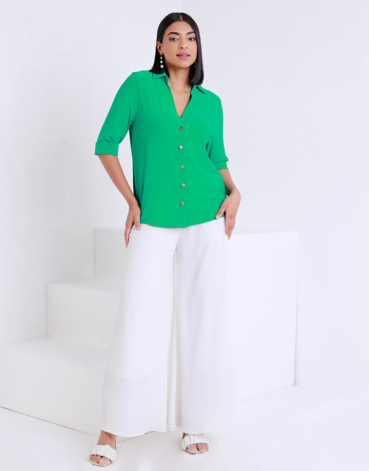 Collared Blouse with Folded Sleeves