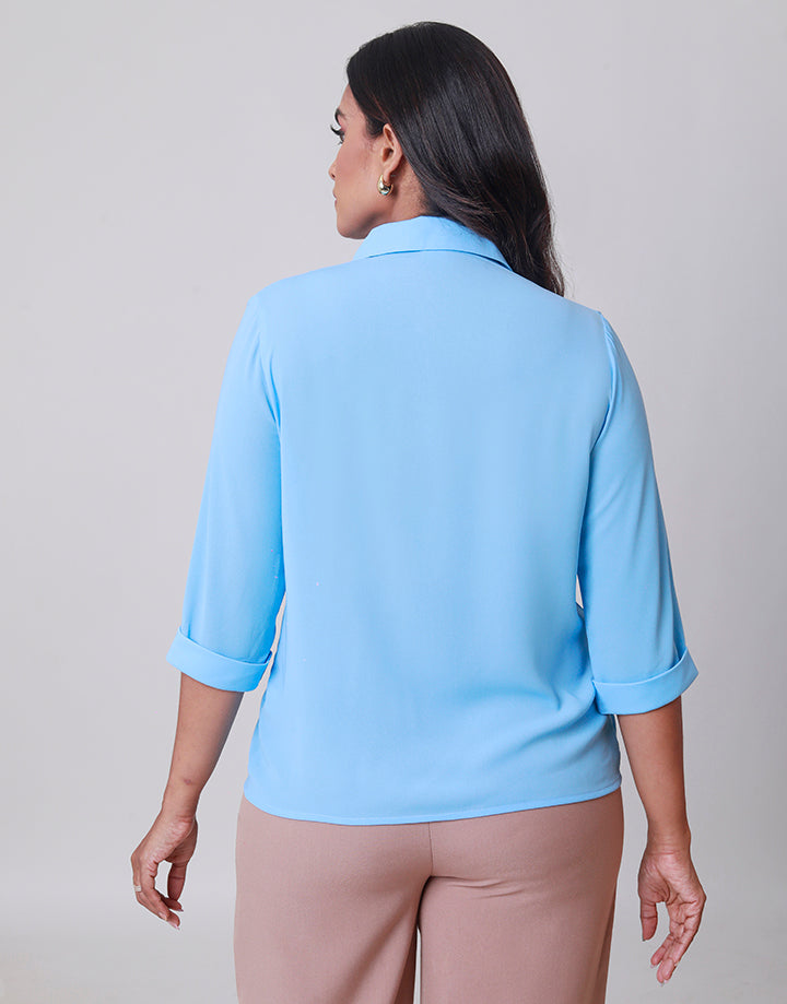 Collared Blouse with Front Pintuck