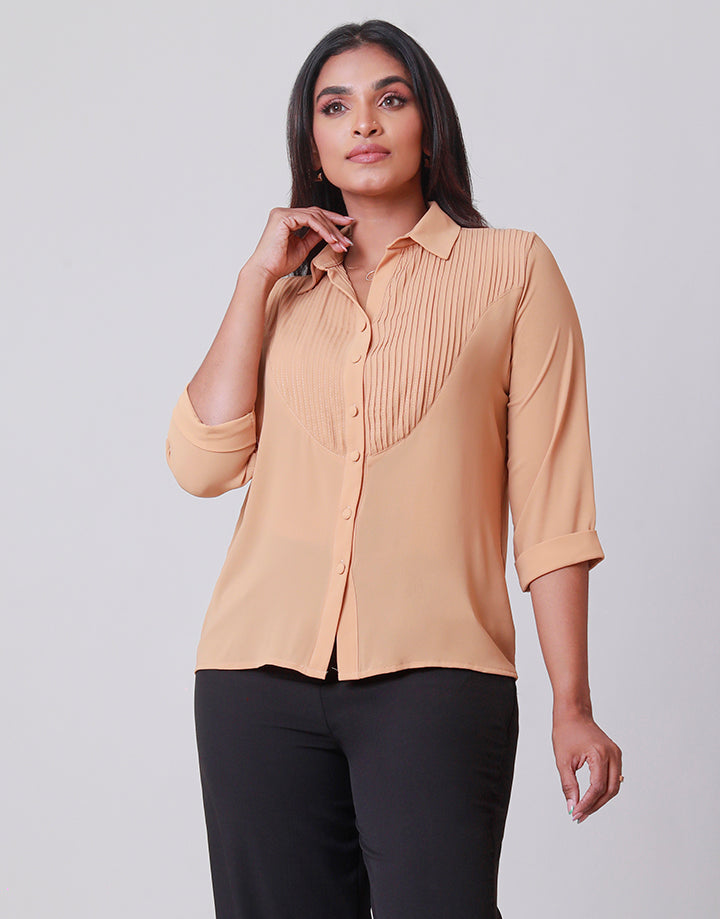 Collared Blouse with Front Pintuck