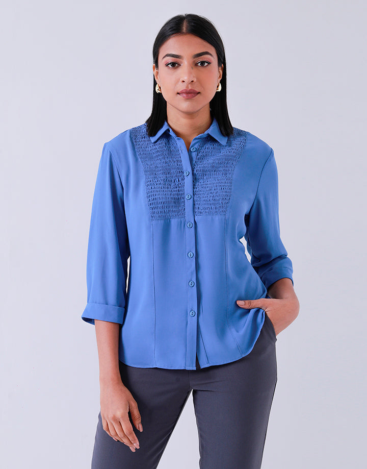 Collared Blouse with Front Smocking