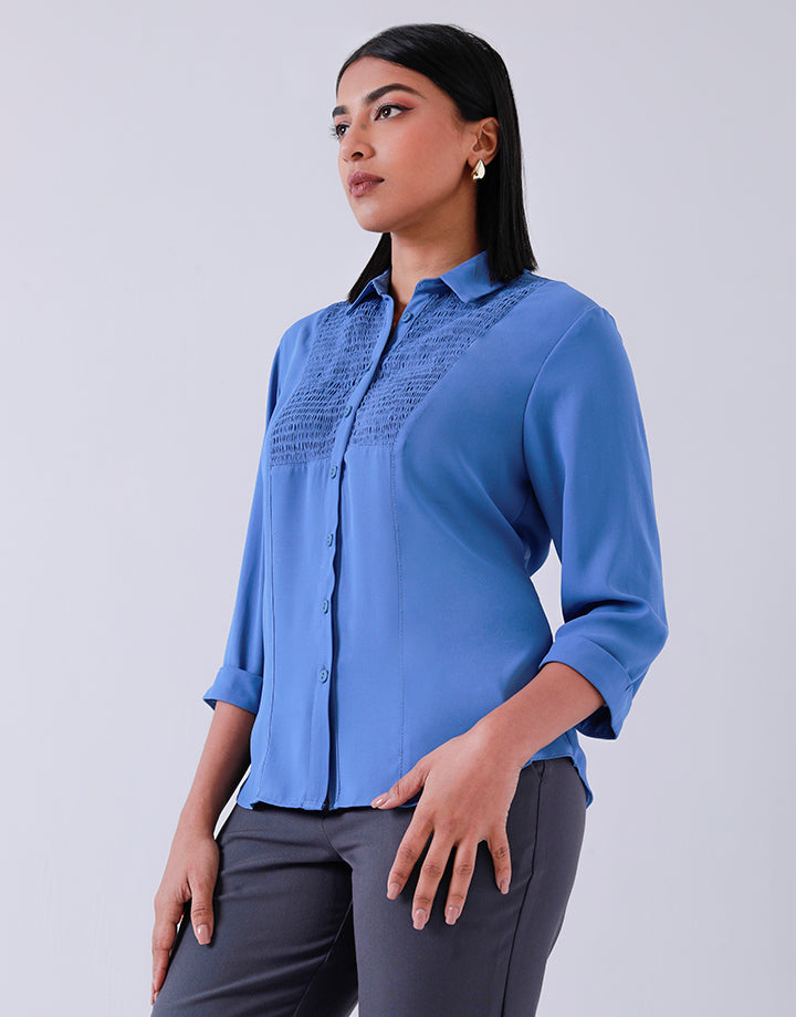 Collared Blouse with Front Smocking