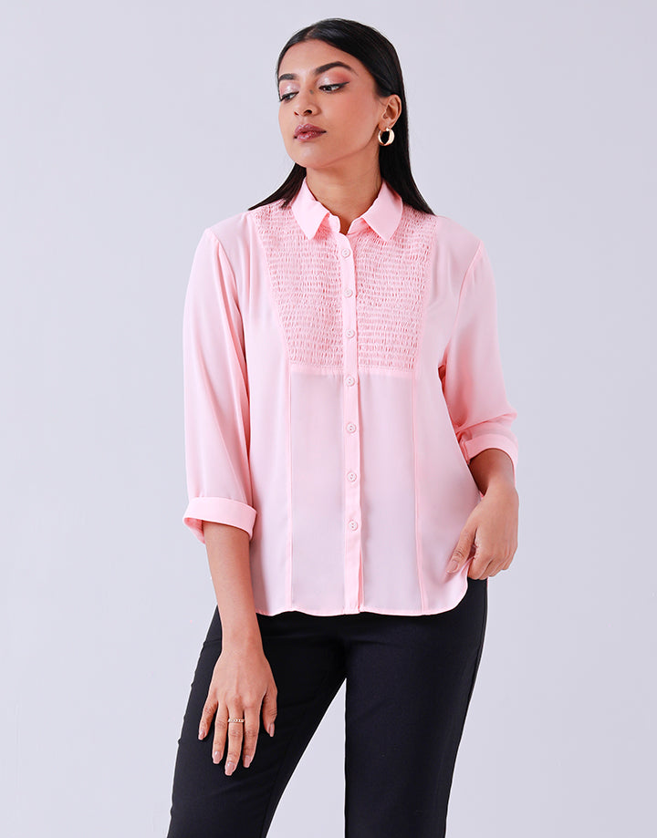 Collared Blouse with Front Smocking