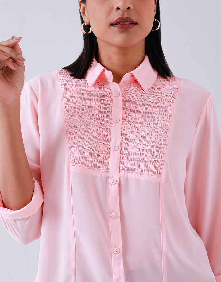 Collared Blouse with Front Smocking