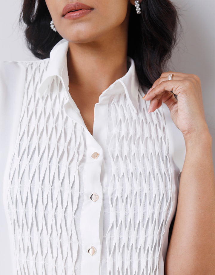 Collared Blouse with Pintuck Details