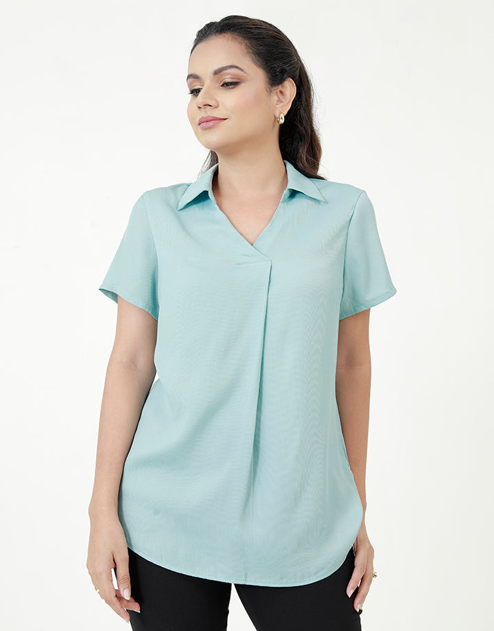Collared Blouse with Short Sleeves
