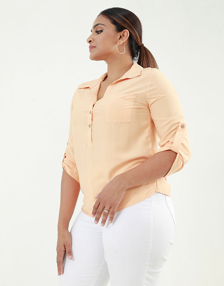 Collared Blouse with Tab Sleeves