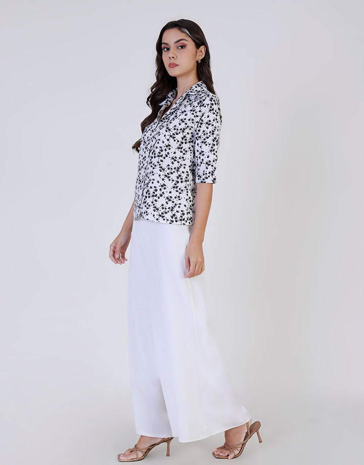 Collared Blouse with ¾ Sleeves