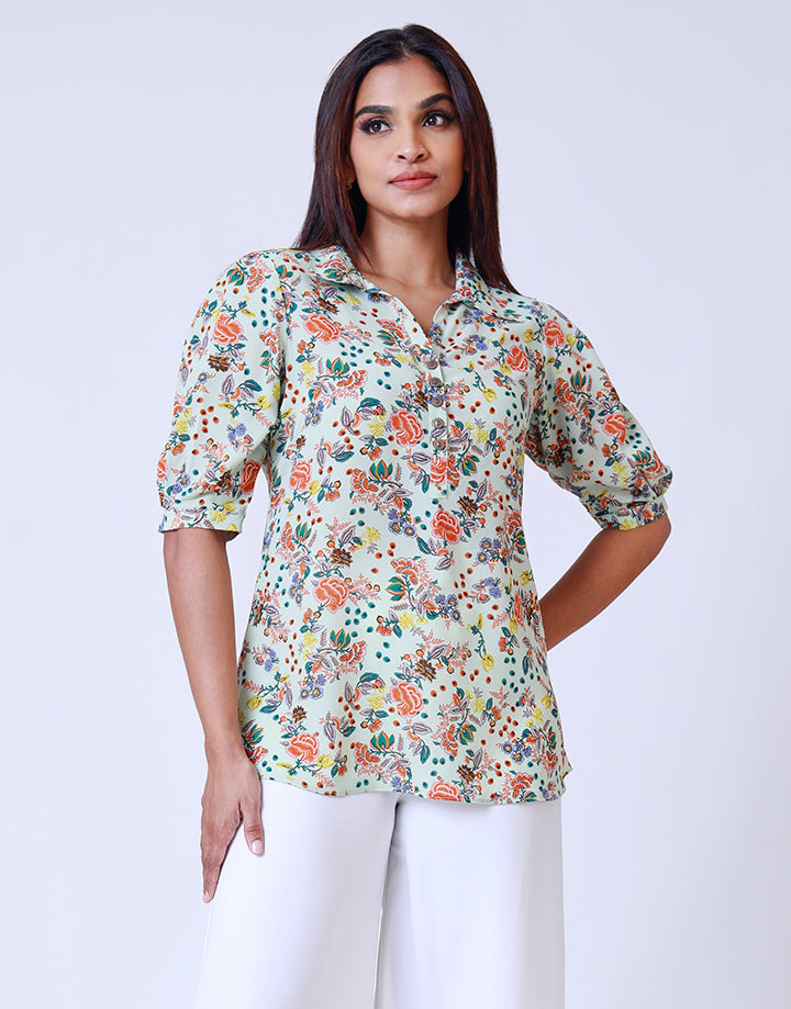 Collared Kurtha Top with ¾ Sleeves