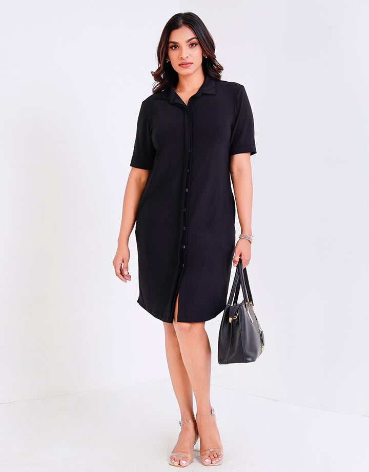 Collared Shirt Dress with Side Pockets