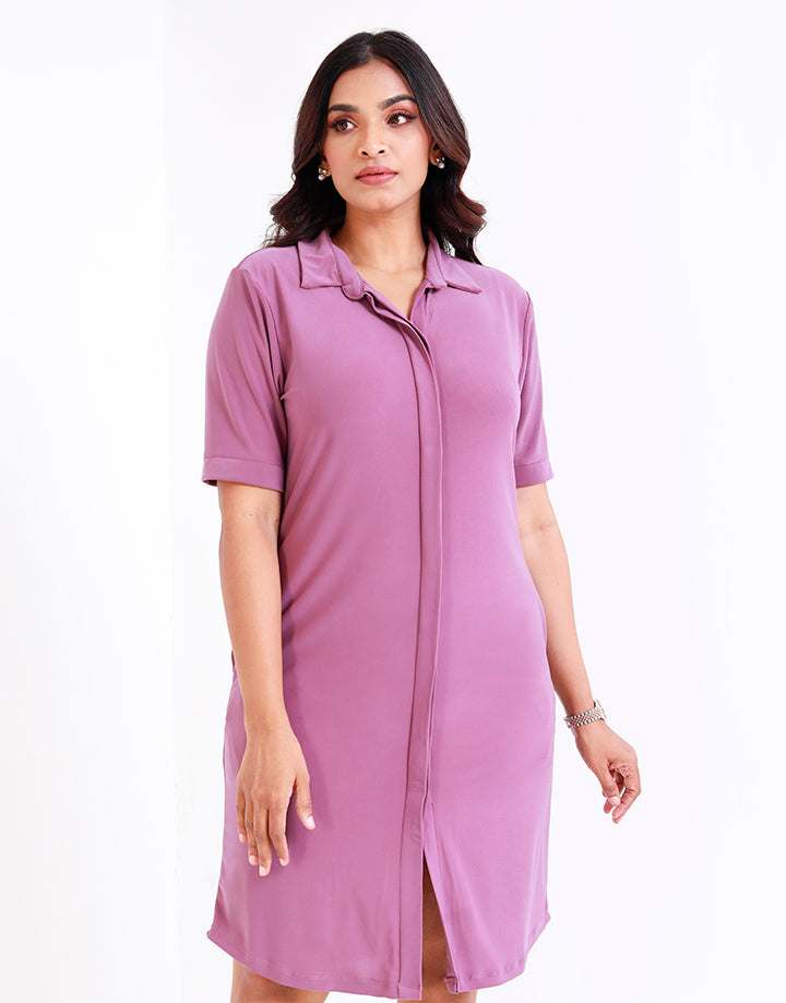 Collared Shirt Dress with Side Pockets