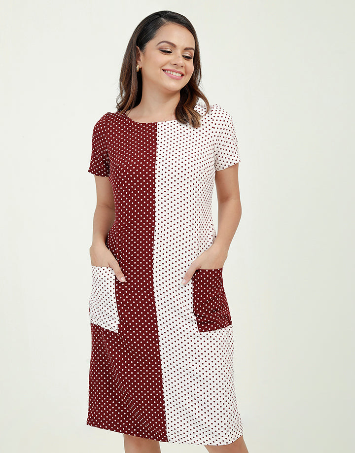 Colour Blocked A-Line Dress with Pockets