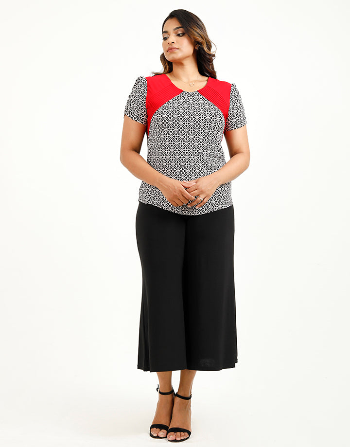 Colour Blocked Blouse with Pintucks
