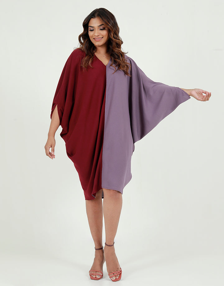 Colour Blocked Loose Fitting Poncho Dress