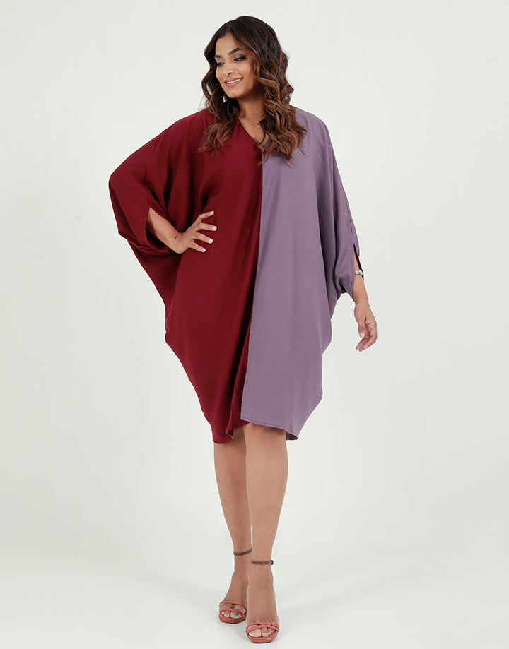 Colour Blocked Loose Fitting Poncho Dress – Spring & Summer