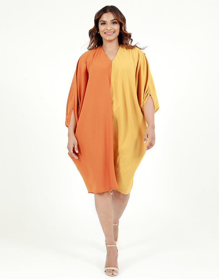 Colour Blocked Loose Fitting Poncho Dress
