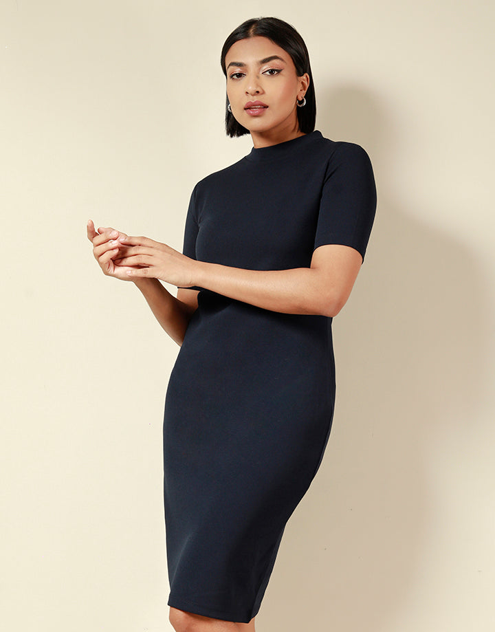 Crew Neck Bodycon Dress with Short Sleeves