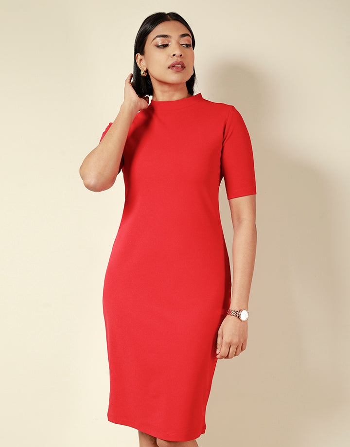 Crew Neck Bodycon Dress with Short Sleeves