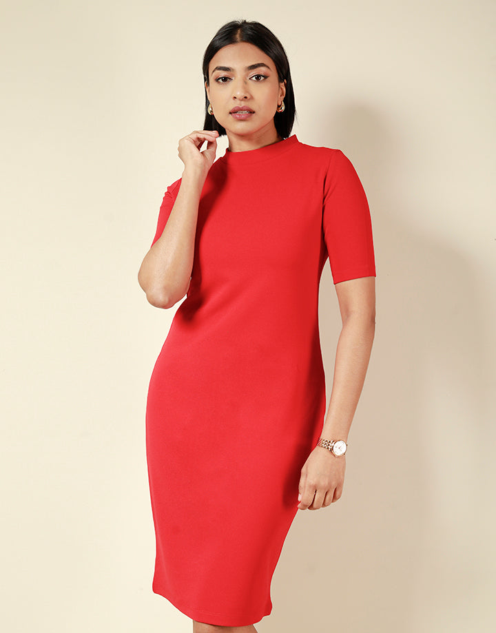 Crew Neck Bodycon Dress with Short Sleeves