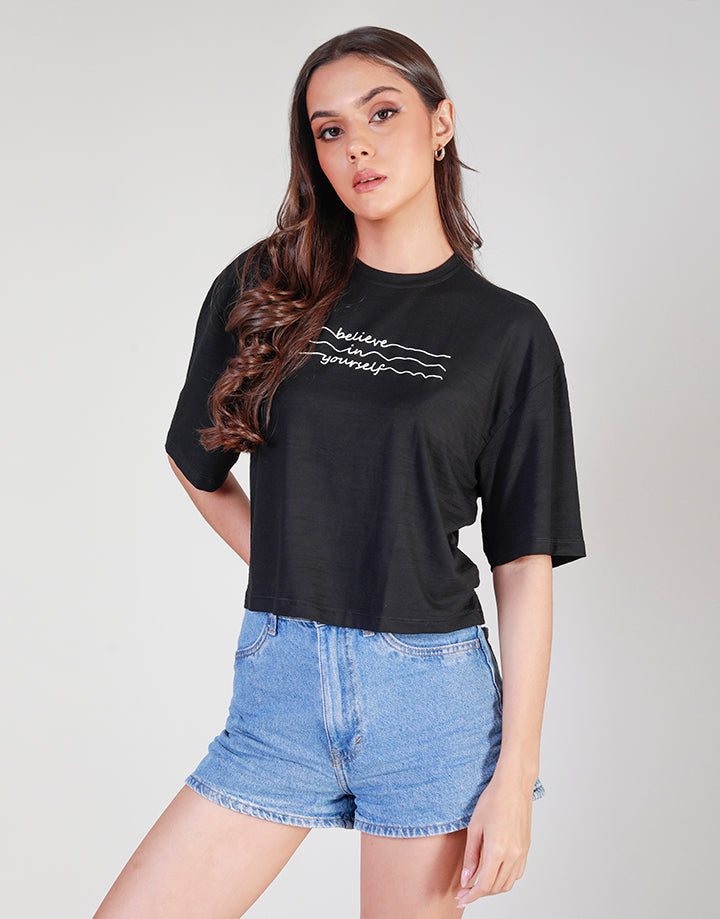 Crew Neck Screen Print Crop Tee