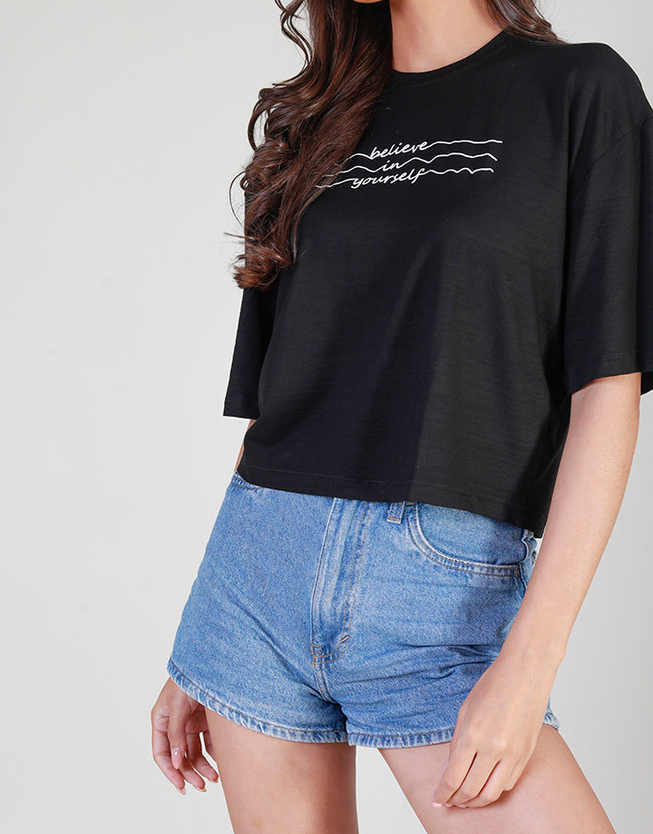 Crew Neck Screen Print Crop Tee