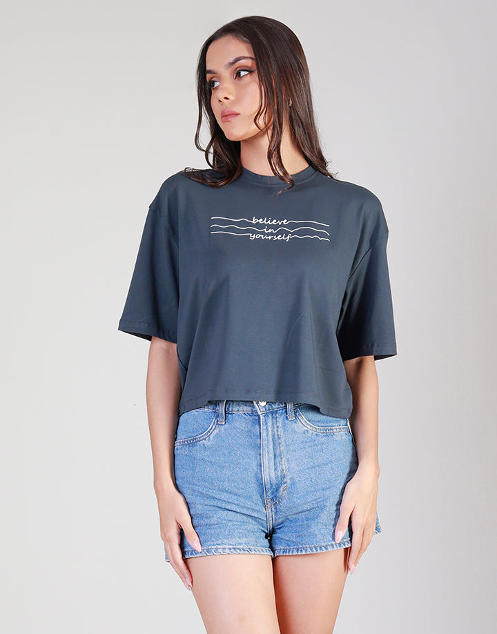 Crew Neck Screen Print Crop Tee