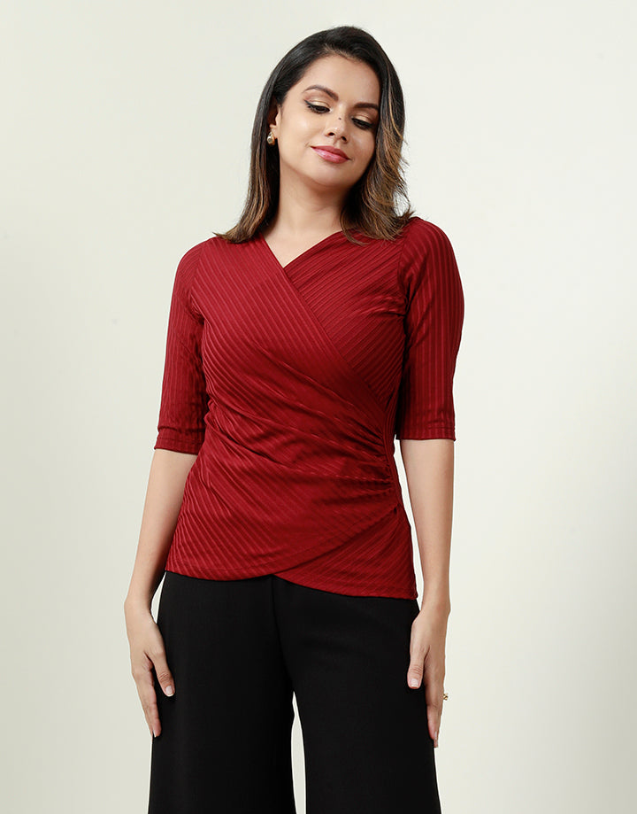 Crossover Blouse with ¾ Sleeves