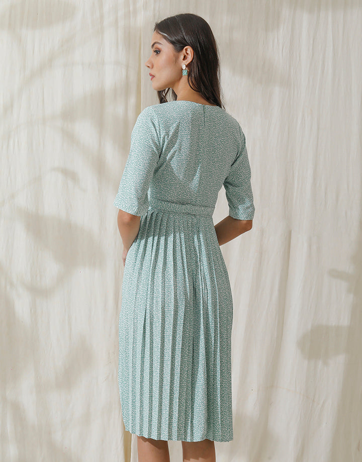 Crossover Pleated Dress with Belt