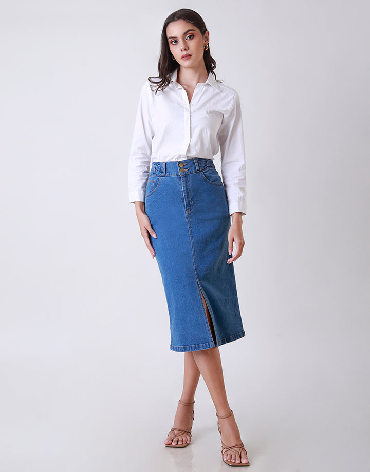 Denim Skirt with Front Pockets