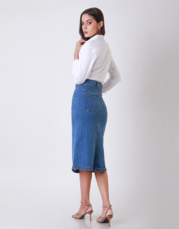 Denim Skirt with Front Pockets