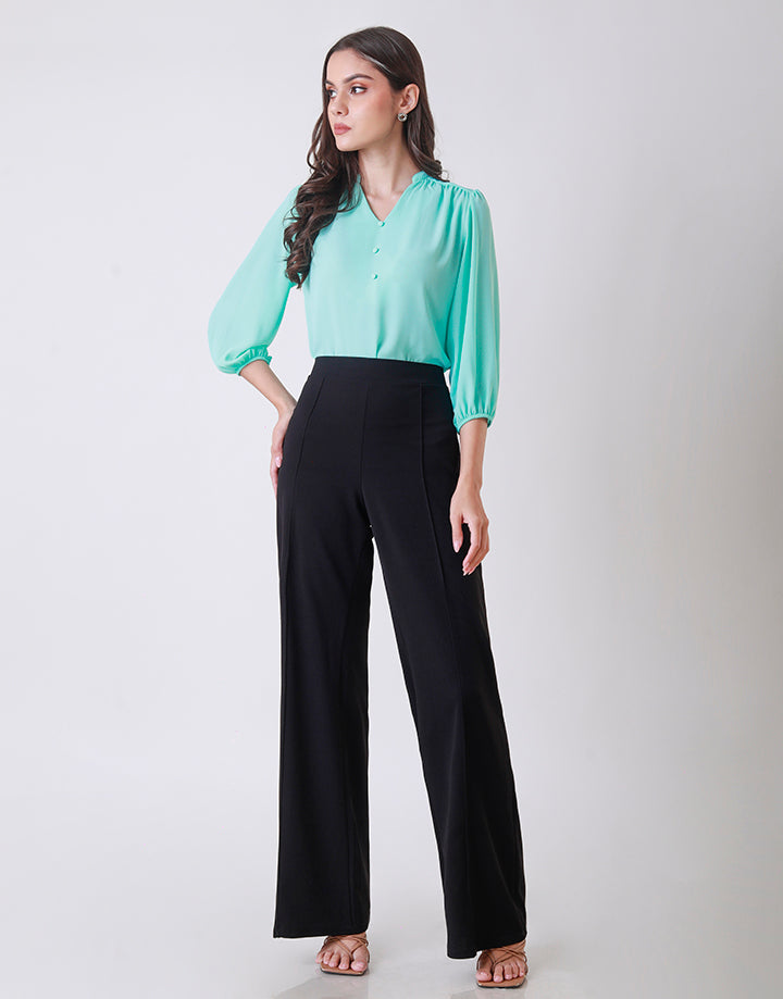 Elastic Sleeves Top with Chinese Collared