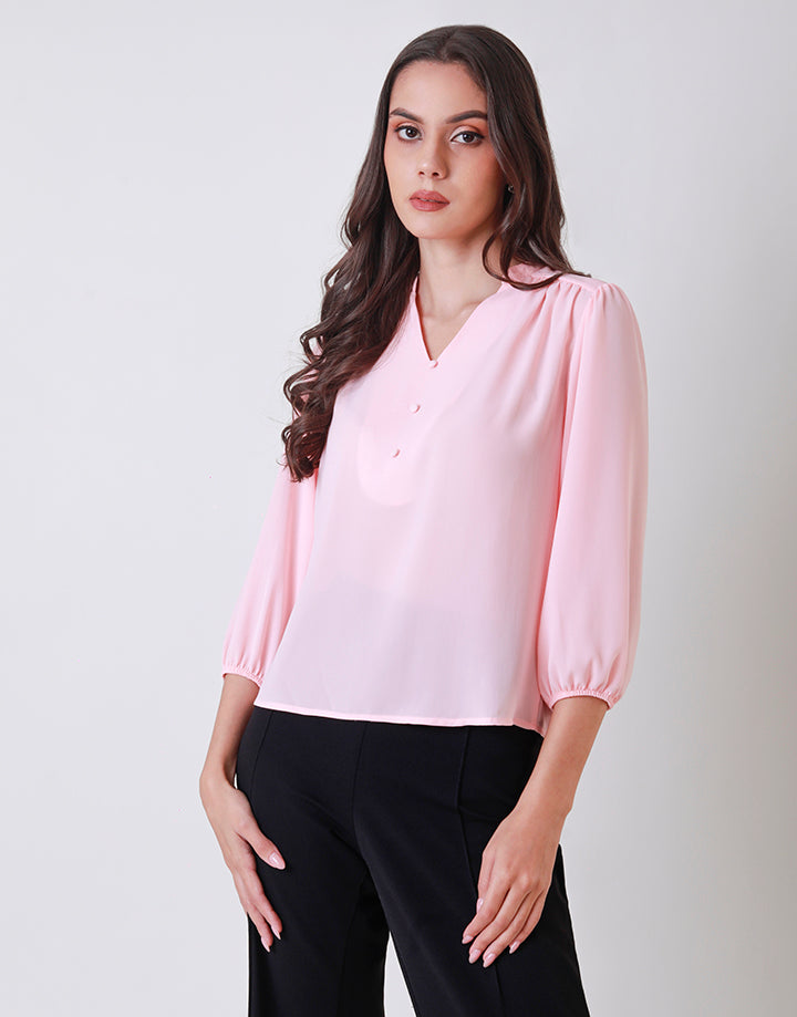 Elastic Sleeves Top with Chinese Collared