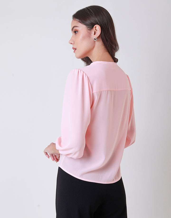 Elastic Sleeves Top with Chinese Collared