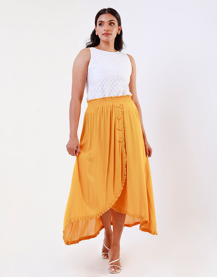 Elastic Waist Skirt with Ruffle Details