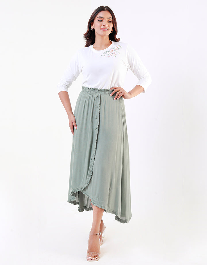 Elastic Waist Skirt with Ruffle Details