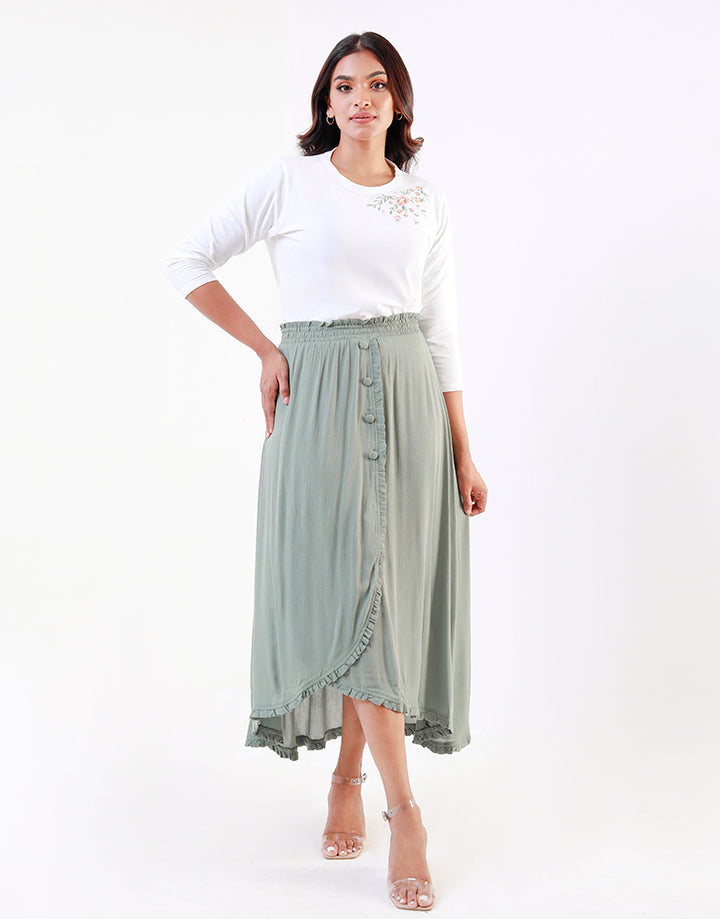 Elastic Waist Skirt with Ruffle Details