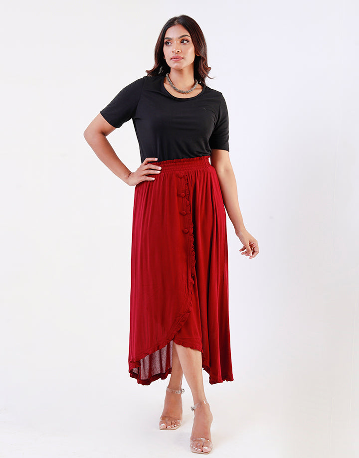 Elastic Waist Skirt with Ruffle Details