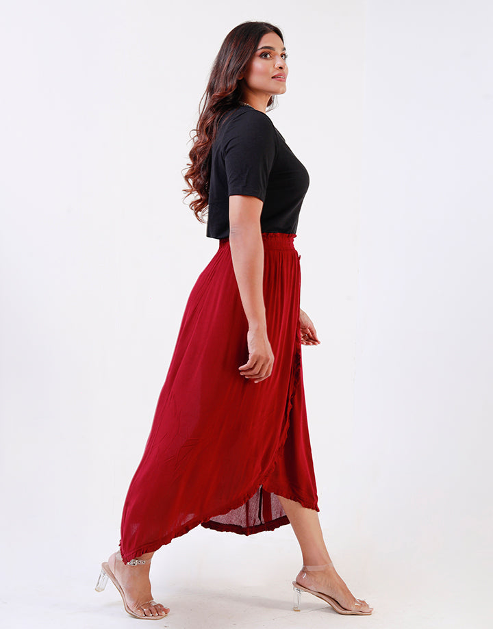 Elastic Waist Skirt with Ruffle Details