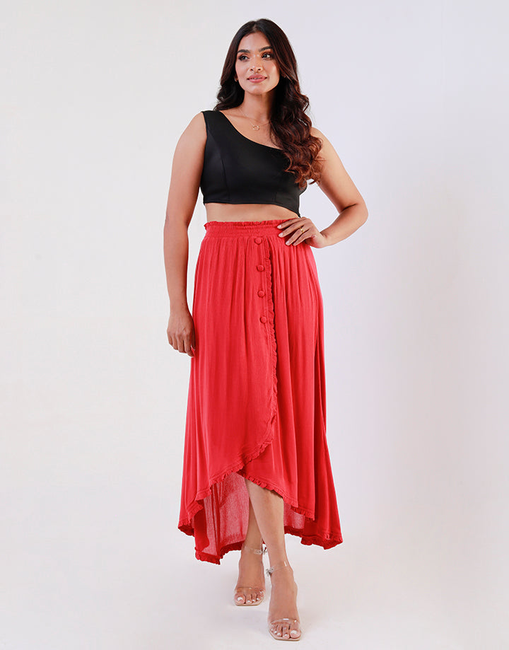 Elastic Waist Skirt with Ruffle Details