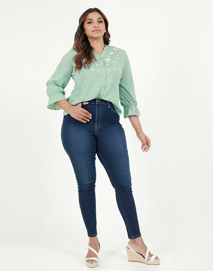 Embroidered Blouse with ¾ Sleeves