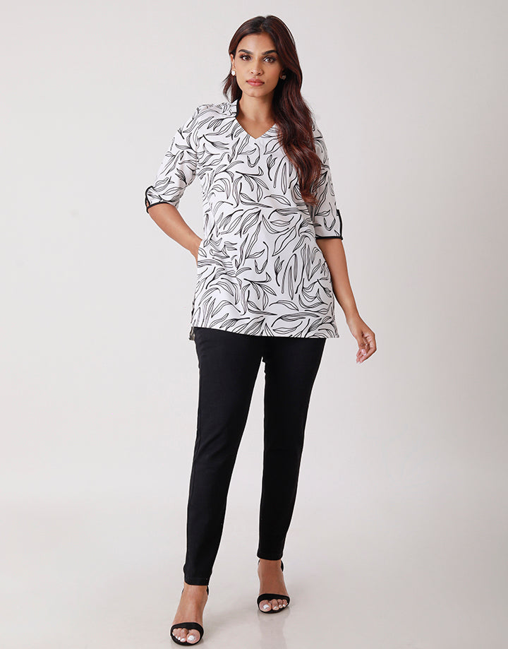 Printed Kurtha with Contrasting Piping